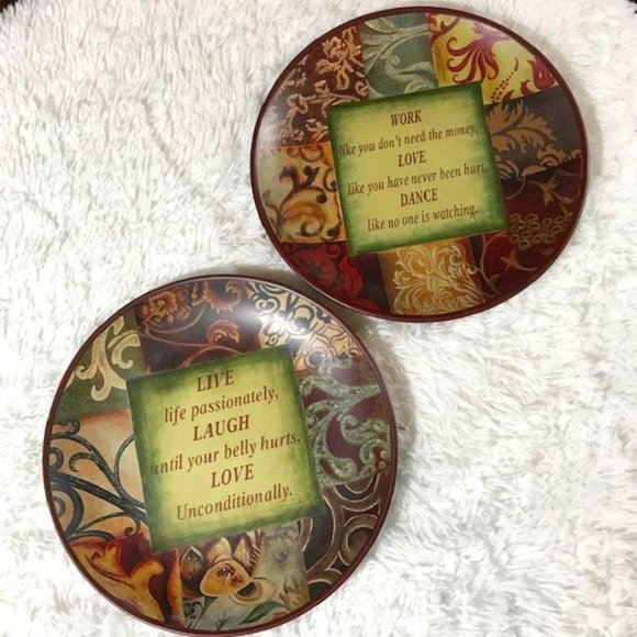 Tapestry Patchwork Message Decor Plates - Picture 1 of 11